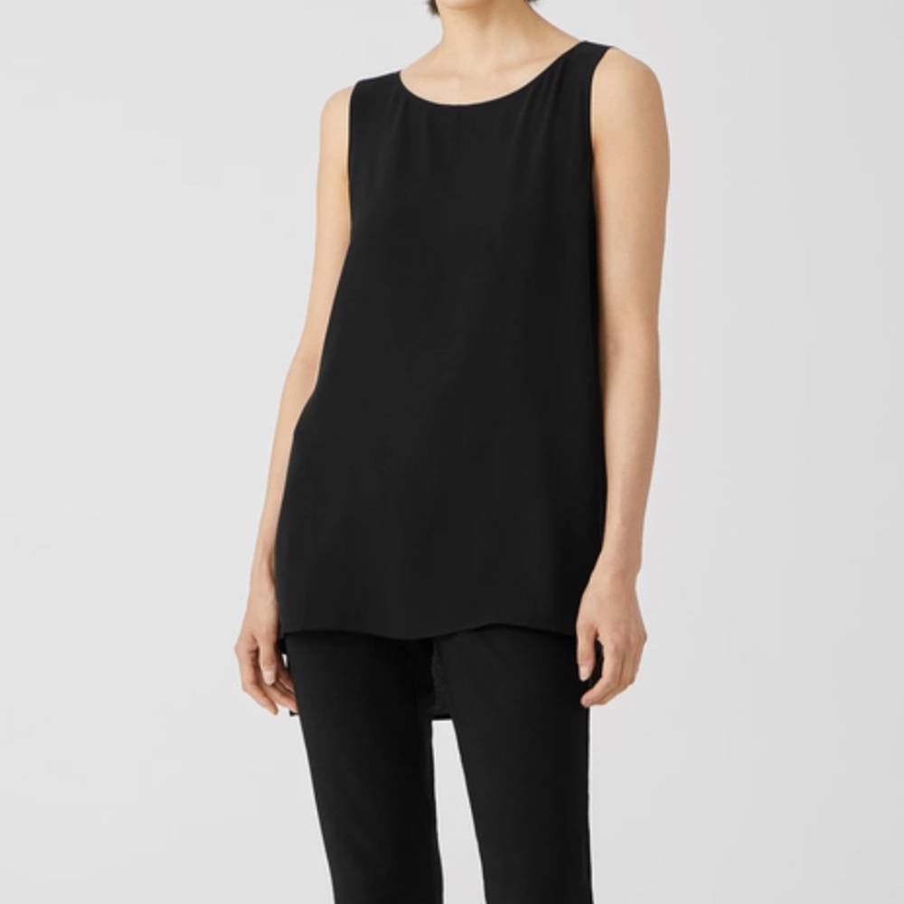 Eileen Fisher System Silk Georgette Bateau Neck Shell, Medium Midnight blue